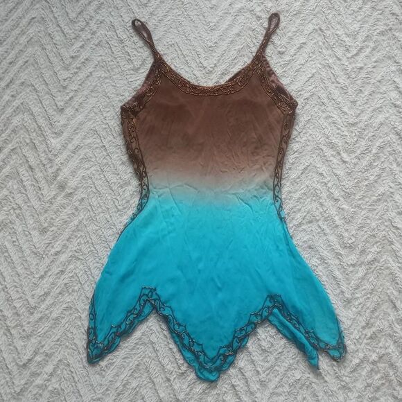 Y2K Silk Sheer Ombré Beaded Sequin Fairy Top - Picture 2 of 4